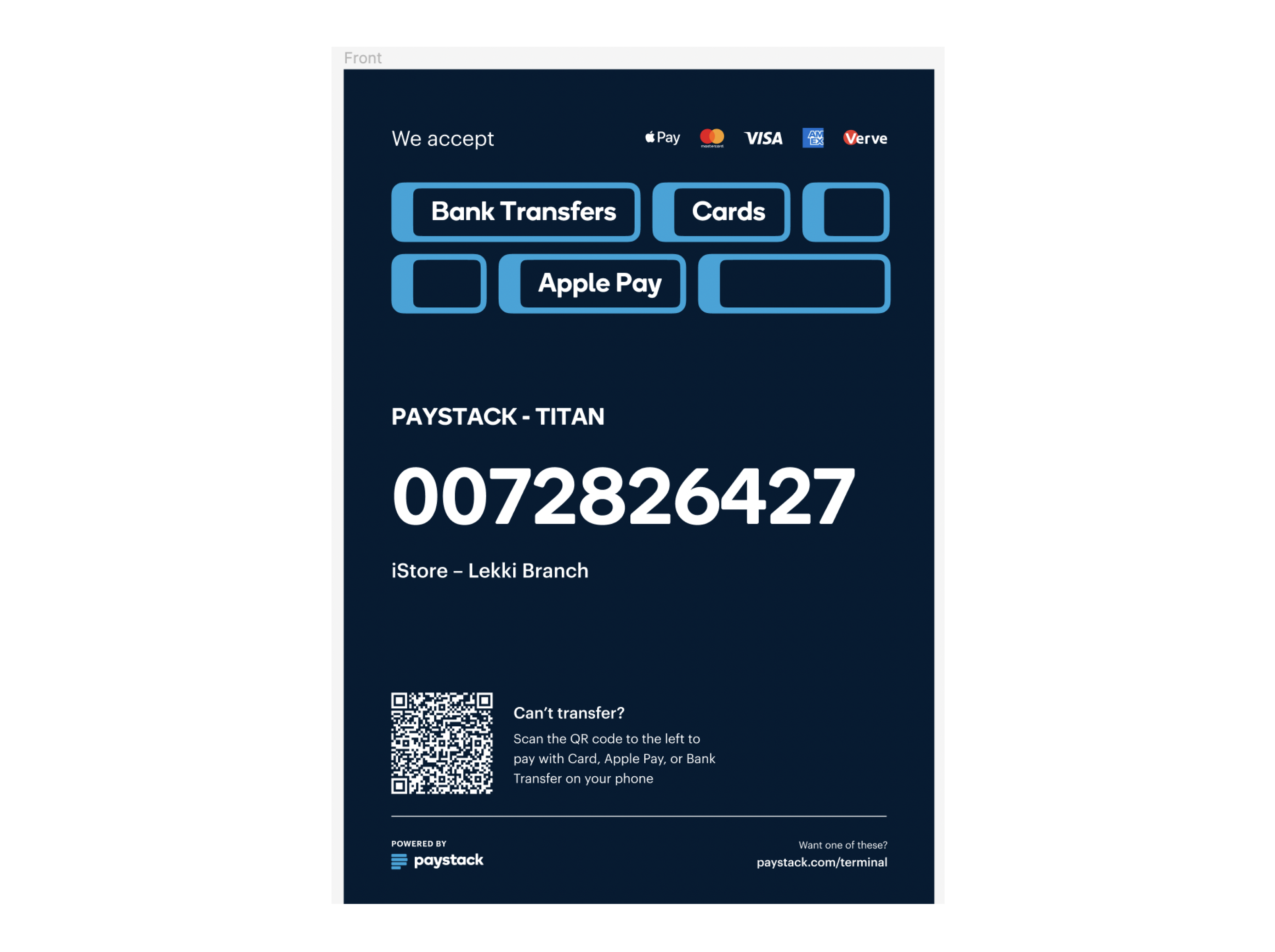 second version of the virtual terminal poster with bank transfer prioritized over the QR code